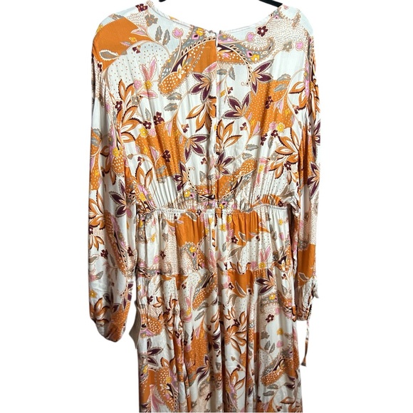 Böhme Cream Orange Floral Paisley Maxi Boho Dress Size Medium Balloon Sleeve - Picture 11 of 11